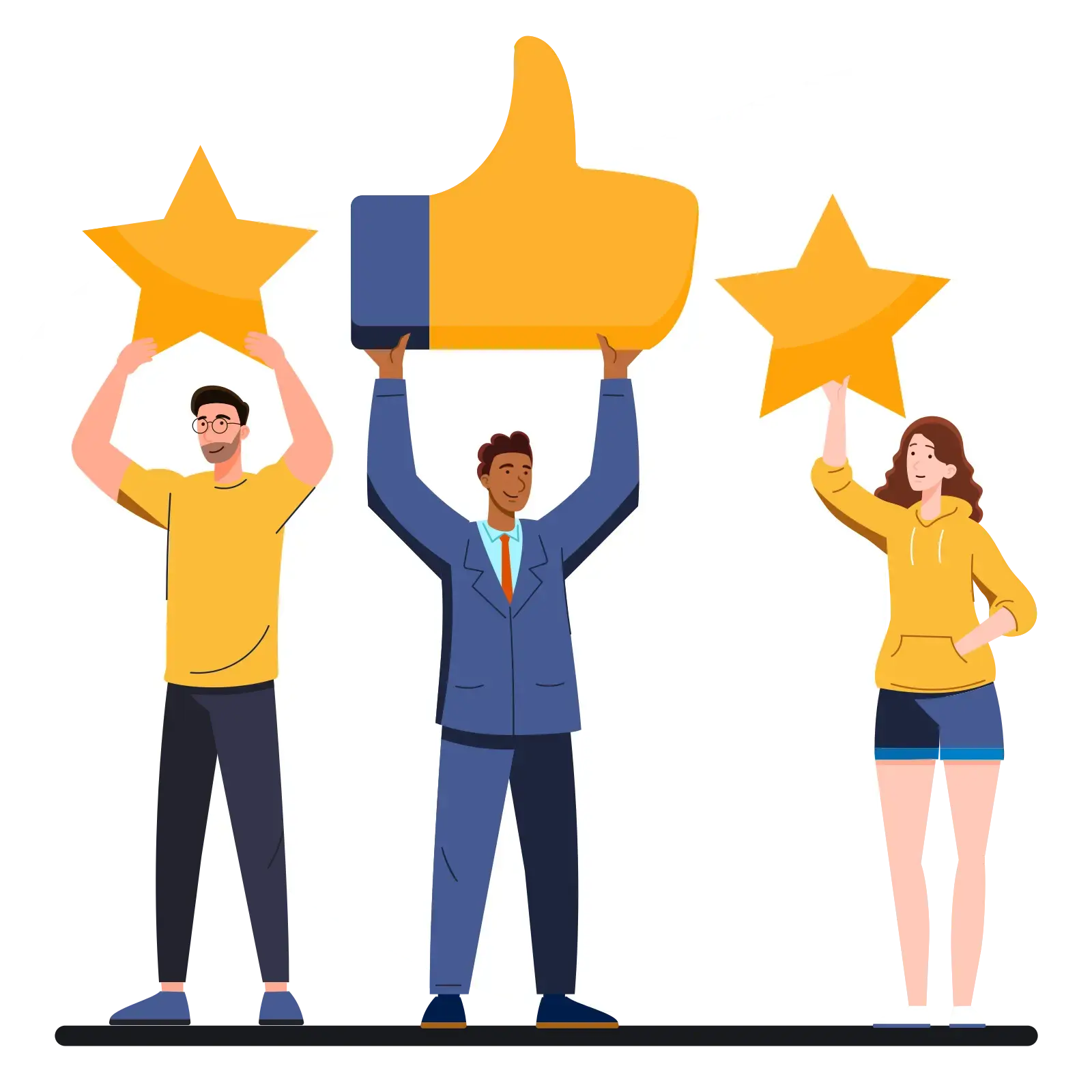 Customers celebrating with stars and a thumbs-up